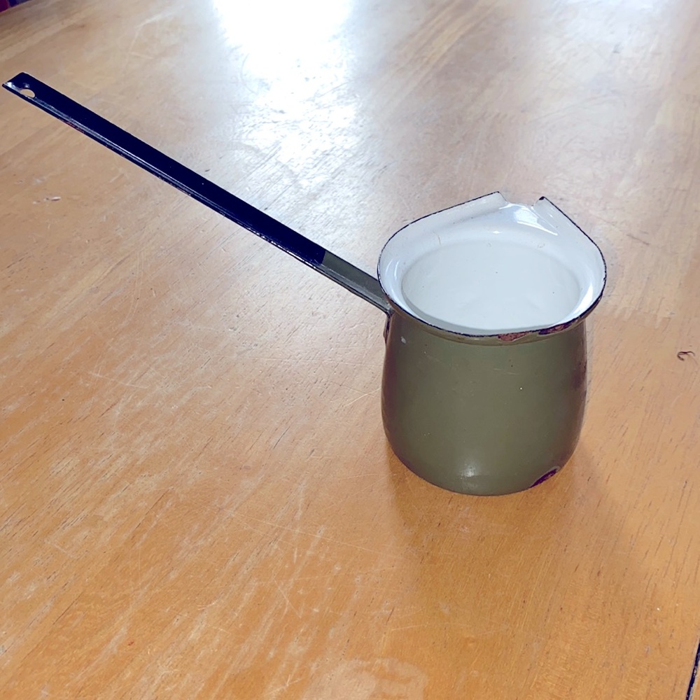 Vintage butter warmer enamel ladle